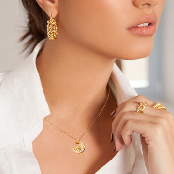 Madeline Love Gold Gold Dipped Rhinestone Embellished Crescent Moon North Star Pendant Necklace - Necklaces