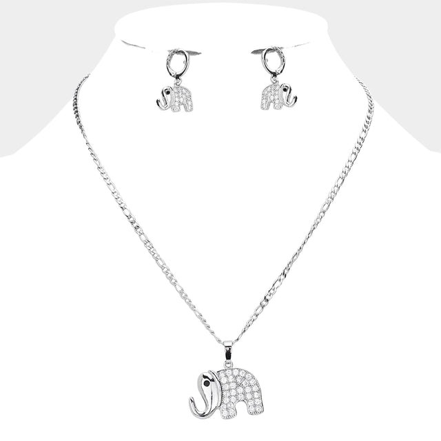 Madeline Love Rhodium CZ Embellished Elephant Pendant Necklace - Necklaces