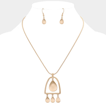 Madeline Love Worn Gold Abstract Metal Teardrop Dangle Pendant Necklace - Necklaces