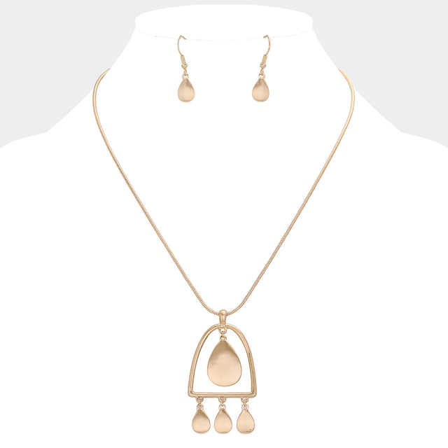 Madeline Love Worn Gold Abstract Metal Teardrop Dangle Pendant Necklace - Necklaces