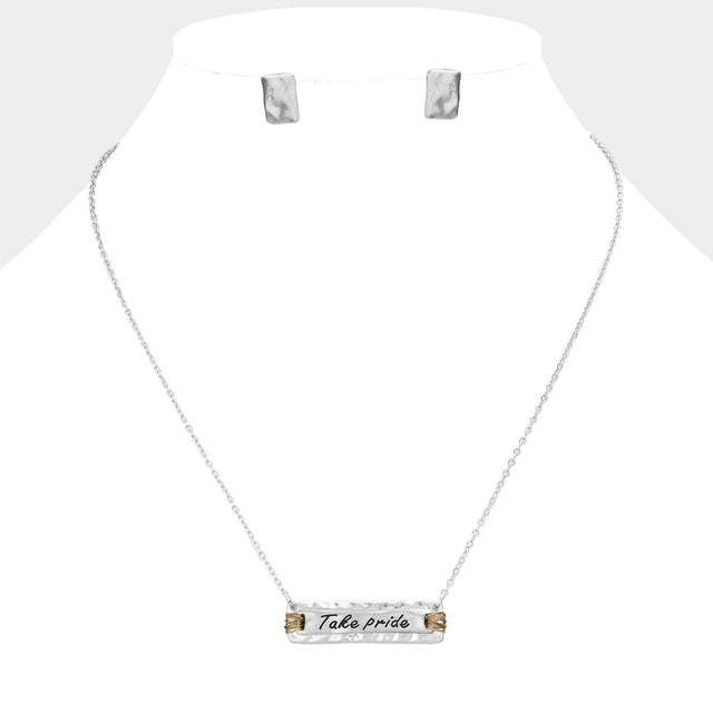 Madeline Love Worn Silver "Take pride" Message Pendant Necklace - Necklaces