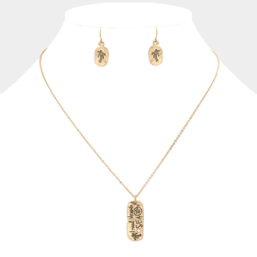 I Need Vitamin Sea Metal Bar Pendant Necklace - Worn Gold