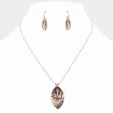 Madeline Love Abalone, Rose Gold Blessed Message Abalone Oval Metal Pendant Necklace - Necklaces
