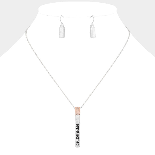 Madeline Love Rose Gold "Forever Together" Metal Bar Pendant Necklace - Necklaces