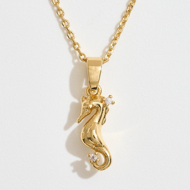 Madeline Love Gold 14K Gold Dipped CZ Stone Accent Seahorse Pendant Necklace - Jewelry