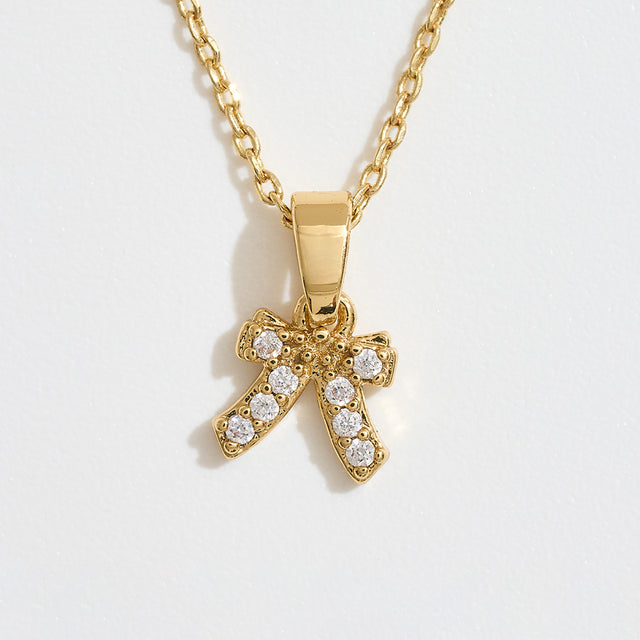 Madeline Love Gold 14K Gold Dipped CZ Stone Paved Bow Pendant Necklace - Jewelry