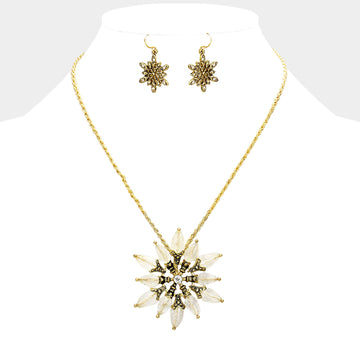 Madeline Love Gold Bead Antique Metal Flower Flake Pendant Necklace - Necklaces