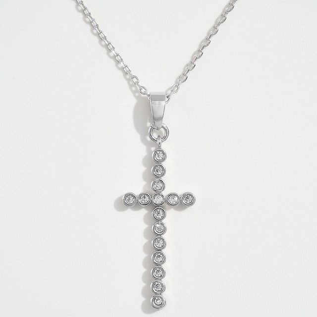 Madeline Love Silver White Gold Dipped CZ Stone Bezel Cross Pendant Necklace - Jewelry