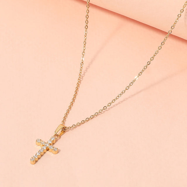 Madeline Love Gold Stainless Steel Stone Paved Cross Pendant Necklace