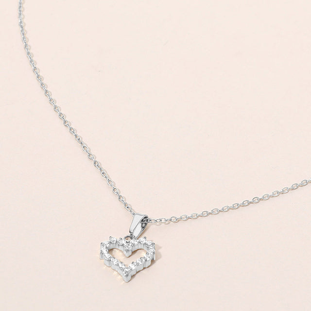Madeline Love Rhodium SECRET BOX_Stainless Steel Stone Paved Open Heart Pendant Necklace - Jewelry