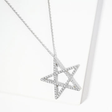 Madeline Love Clear, Rhodium White Gold Dipped CZ Pave Star Pendant Necklace - Necklaces