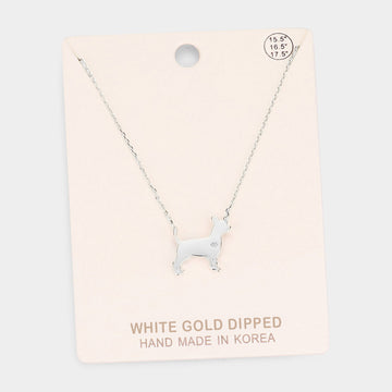 Madeline Love Rhodium White Gold Dipped French Boston Terrier Dog Heart Pendant Necklace - Necklaces
