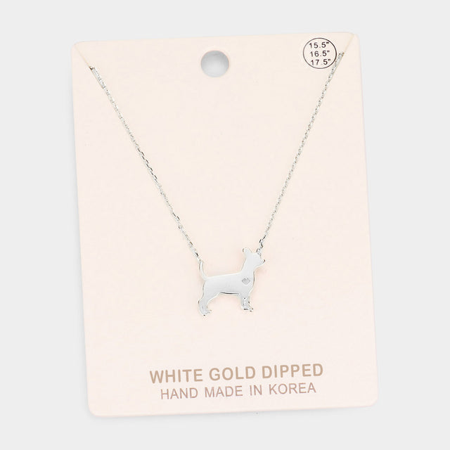 Madeline Love Rhodium White Gold Dipped French Boston Terrier Dog Heart Pendant Necklace - Necklaces