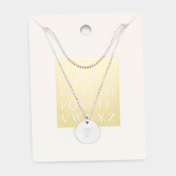 Madeline Love Silver -F- Initial Monogram Round Metal Pendant Necklace - Necklaces