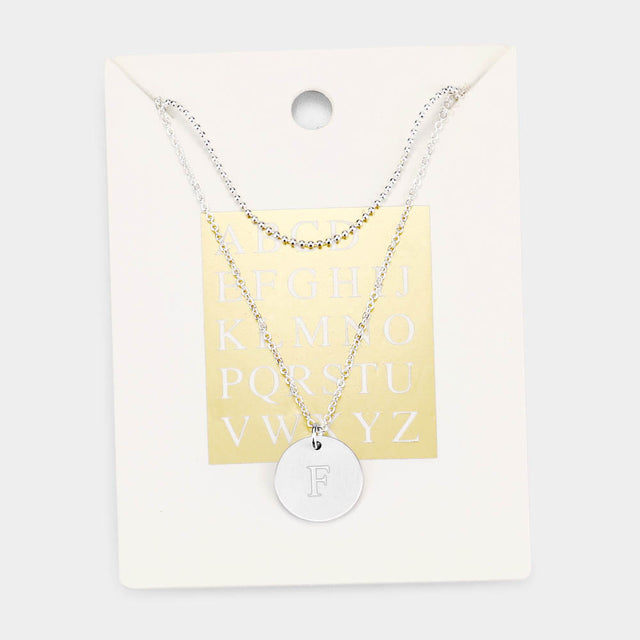 Madeline Love Silver -F- Initial Monogram Round Metal Pendant Necklace - Necklaces