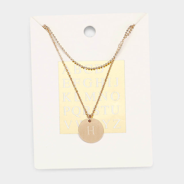 Madeline Love Gold -H- Initial Monogram Round Metal Pendant Necklace - Necklaces