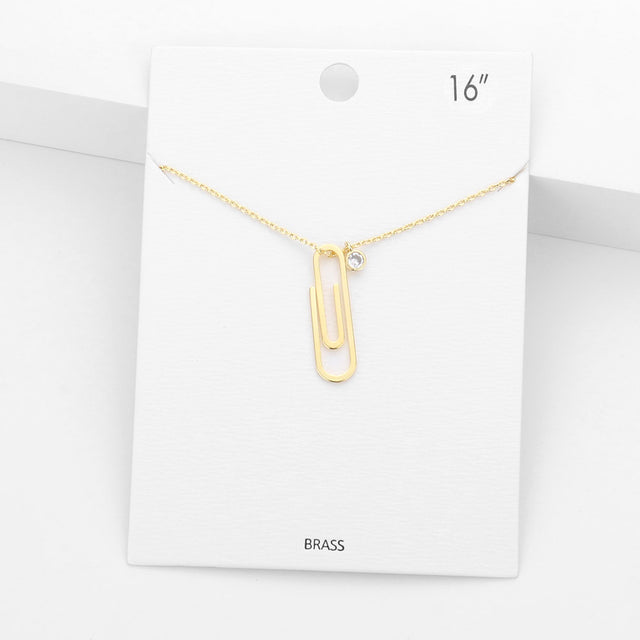Madeline Love Worn Gold Brass Metal Paperclip Round Stone Pendant Necklace - Necklaces