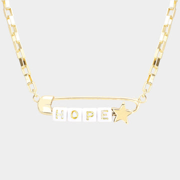 Madeline Love White HOPE Metal Safety Pin Message Pendant Necklace - Necklaces