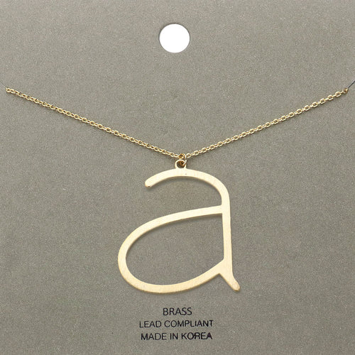 -a- Brass Initial Monogram Metal Pendant Necklace - Gold, ~A~