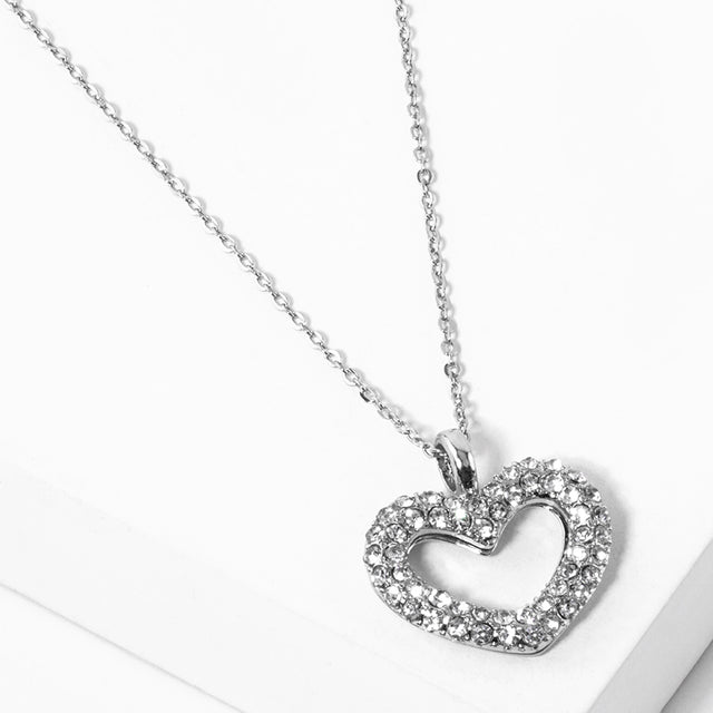 Madeline Love Rhodium Stone Paved Open Heart Pendant Necklace - Jewelry