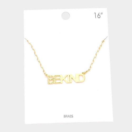 BE KIND Brass Metal Message Pendant Necklace - Gold