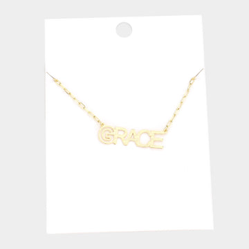 Madeline Love Gold GRACE Brass Metal Message Pendant Necklace - Necklaces