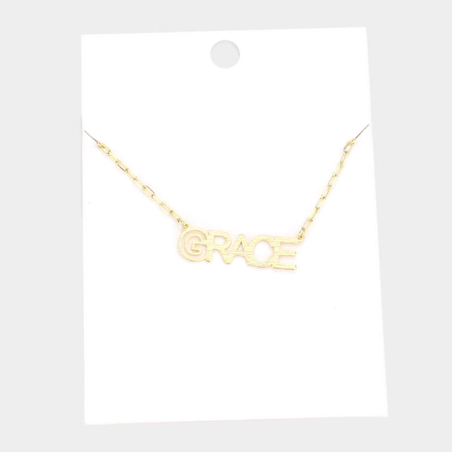 Madeline Love Gold GRACE Brass Metal Message Pendant Necklace - Necklaces