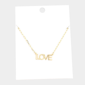 Madeline Love Gold LOVE Brass Metal Message Pendant Necklace - Necklaces