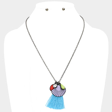 Madeline Love Black, Blue, Multi Shell Tassel Pendant Necklace - Necklaces
