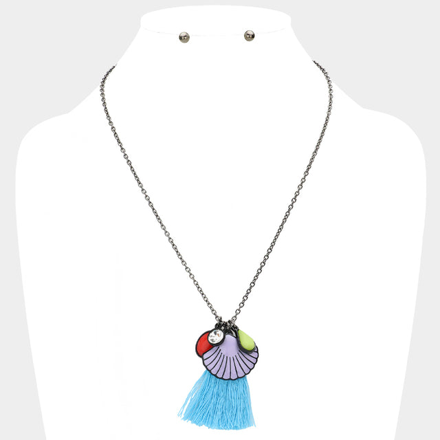 Madeline Love Black, Blue, Multi Shell Tassel Pendant Necklace - Necklaces