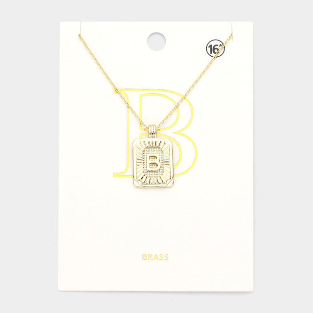 Madeline Love Gold -B- Brass Metal Rectangle Initial Monogram Pendant Necklace - Necklaces