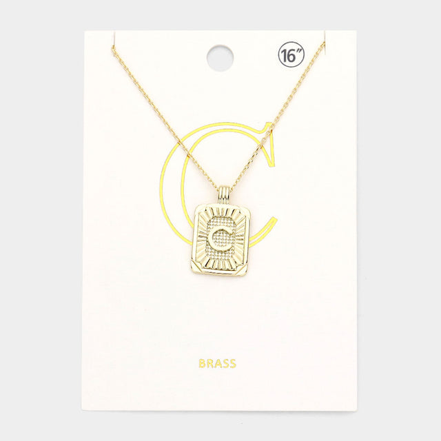 Madeline Love Gold -C- Brass Metal Rectangle Initial Monogram Pendant Necklace - Necklaces