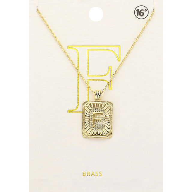 Madeline Love Gold -F- Brass Metal Rectangle Initial Monogram Pendant Necklace - Necklaces