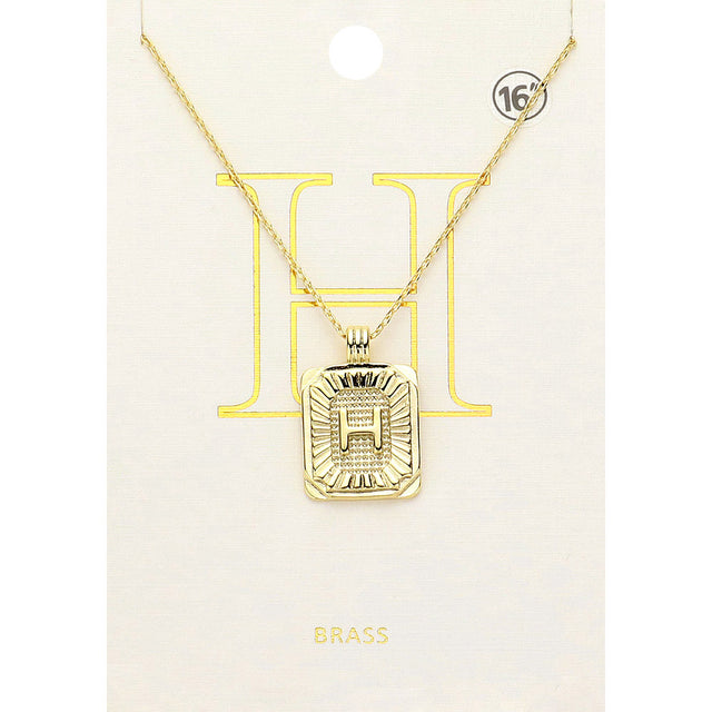 Madeline Love Gold -H- Brass Metal Rectangle Initial Monogram Pendant Necklace - Necklaces