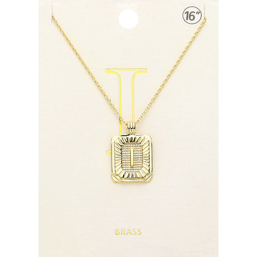 -I- Brass Metal Rectangle Initial Monogram Pendant Necklace - Gold