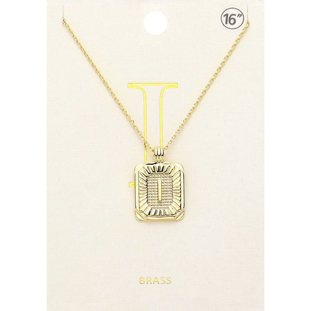 Madeline Love Gold -I- Brass Metal Rectangle Initial Monogram Pendant Necklace - Necklaces