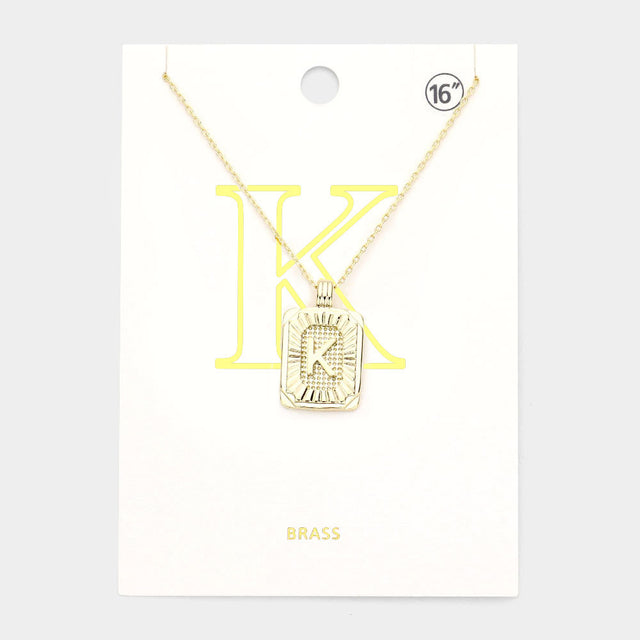 Madeline Love Gold -K- Brass Metal Rectangle Initial Monogram Pendant Necklace - Necklaces