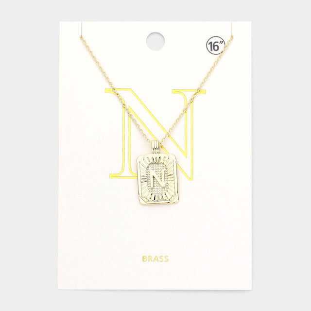 Madeline Love Gold -N- Brass Metal Rectangle Initial Monogram Pendant Necklace - Necklaces