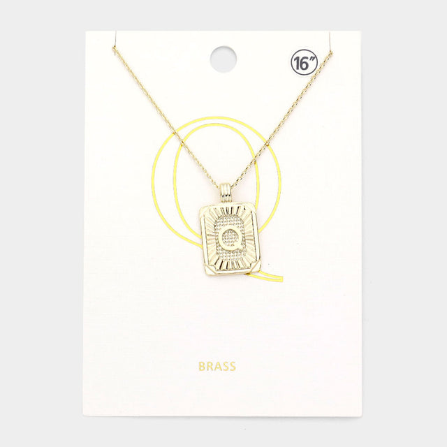 Madeline Love Gold -Q- Brass Metal Rectangle Initial Monogram Pendant Necklace - Necklaces