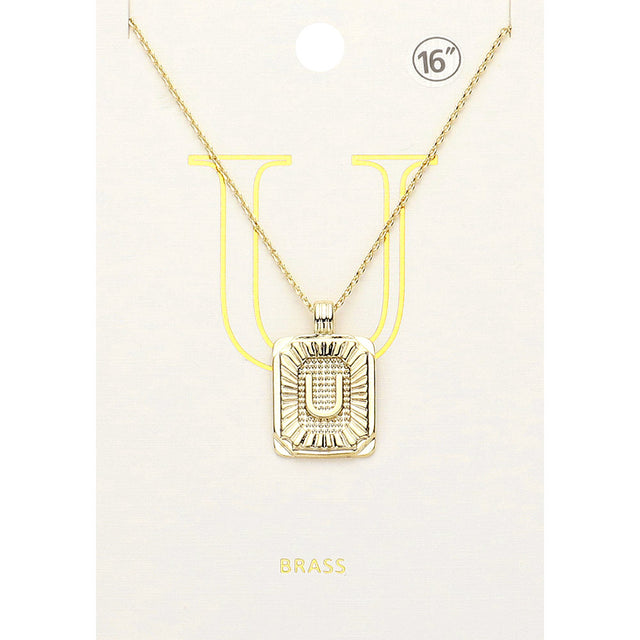 Madeline Love Gold -U- Brass Metal Rectangle Initial Monogram Pendant Necklace - Necklaces