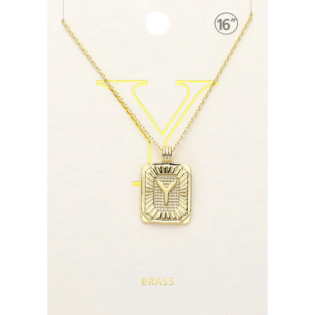 Madeline Love Gold -Y- Brass Metal Rectangle Initial Monogram Pendant Necklace - Necklaces