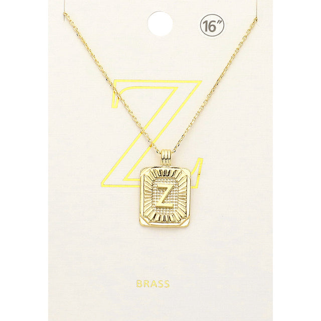Madeline Love Gold -Z- Brass Metal Rectangle Initial Monogram Pendant Necklace - Necklaces