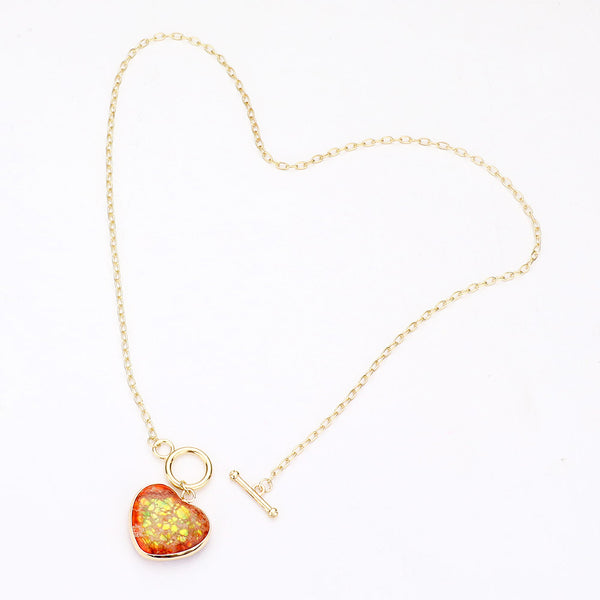 Semi Precious Heart Pendant Toggle Necklace