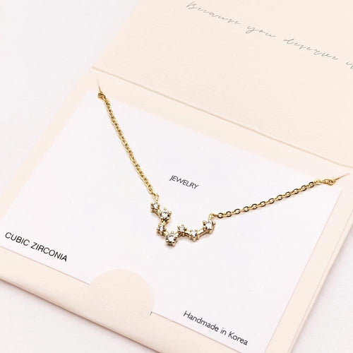 Pisces CZ Embellished Zodiac Sign Pendant Necklace - Gold