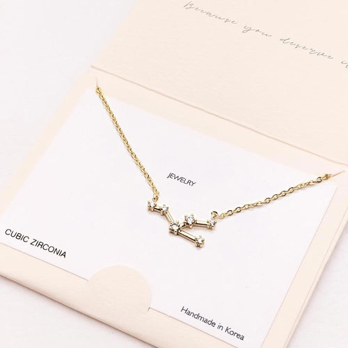 Taurus CZ Embellished Zodiac Sign Pendant Necklace - Gold