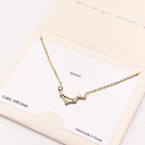 Libra CZ Embellished Zodiac Sign Pendant Necklace - Gold