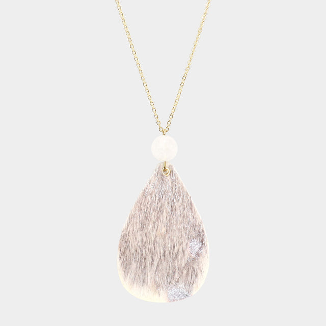 Madeline Love Rhodium Glittered Teardrop Pendant Long Necklace - Necklaces