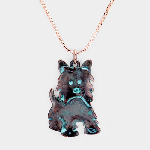 Puppy Metal Pendant Necklace - Patina Verdigris