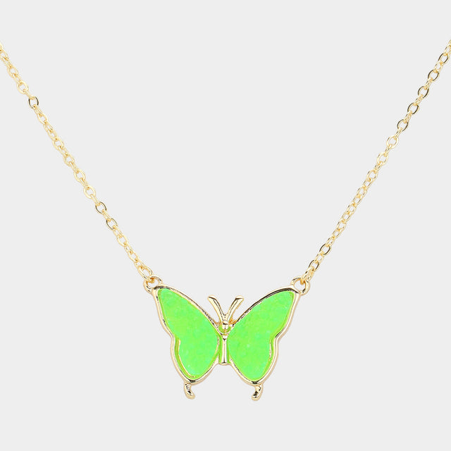Madeline Love Green, Neon Butterfly Druzy Pendant Necklace - Jewelry