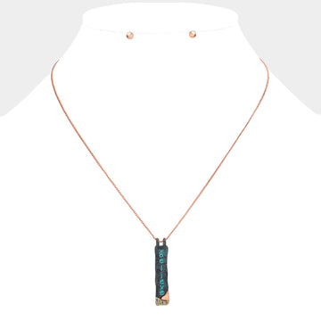 Madeline Love Multi, Patina Verdigris "Believe" Hammered Metal Bar Pendant Necklace - Necklaces